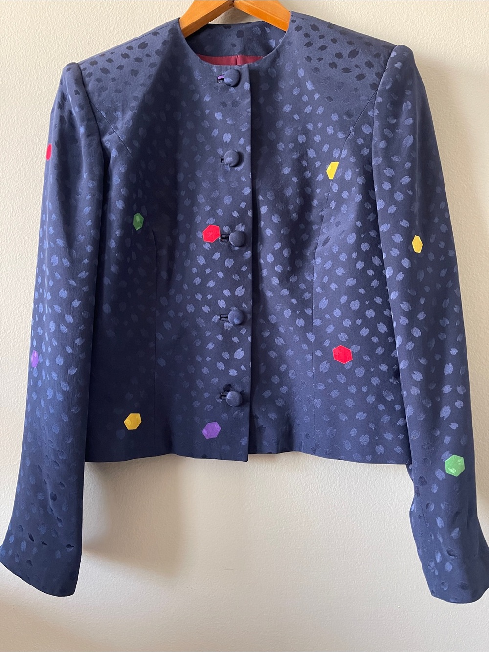 Vintage Silk Navy Patterned Women’s Jacket